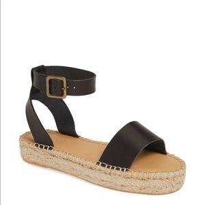 Soludos Black Leather Cadiz Espadrille Sandals
